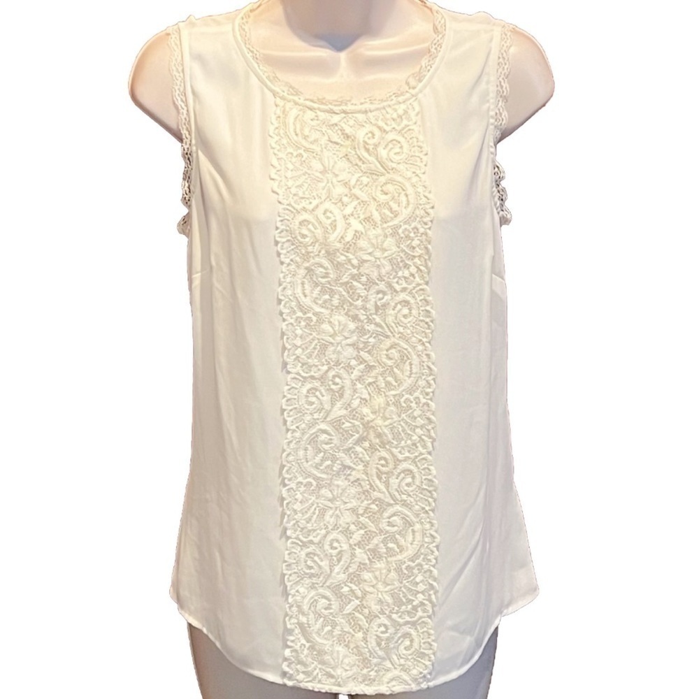 Laundry Shelli Segal Sleeveless Lace Scoop Neck Tank Top Blouse White Small